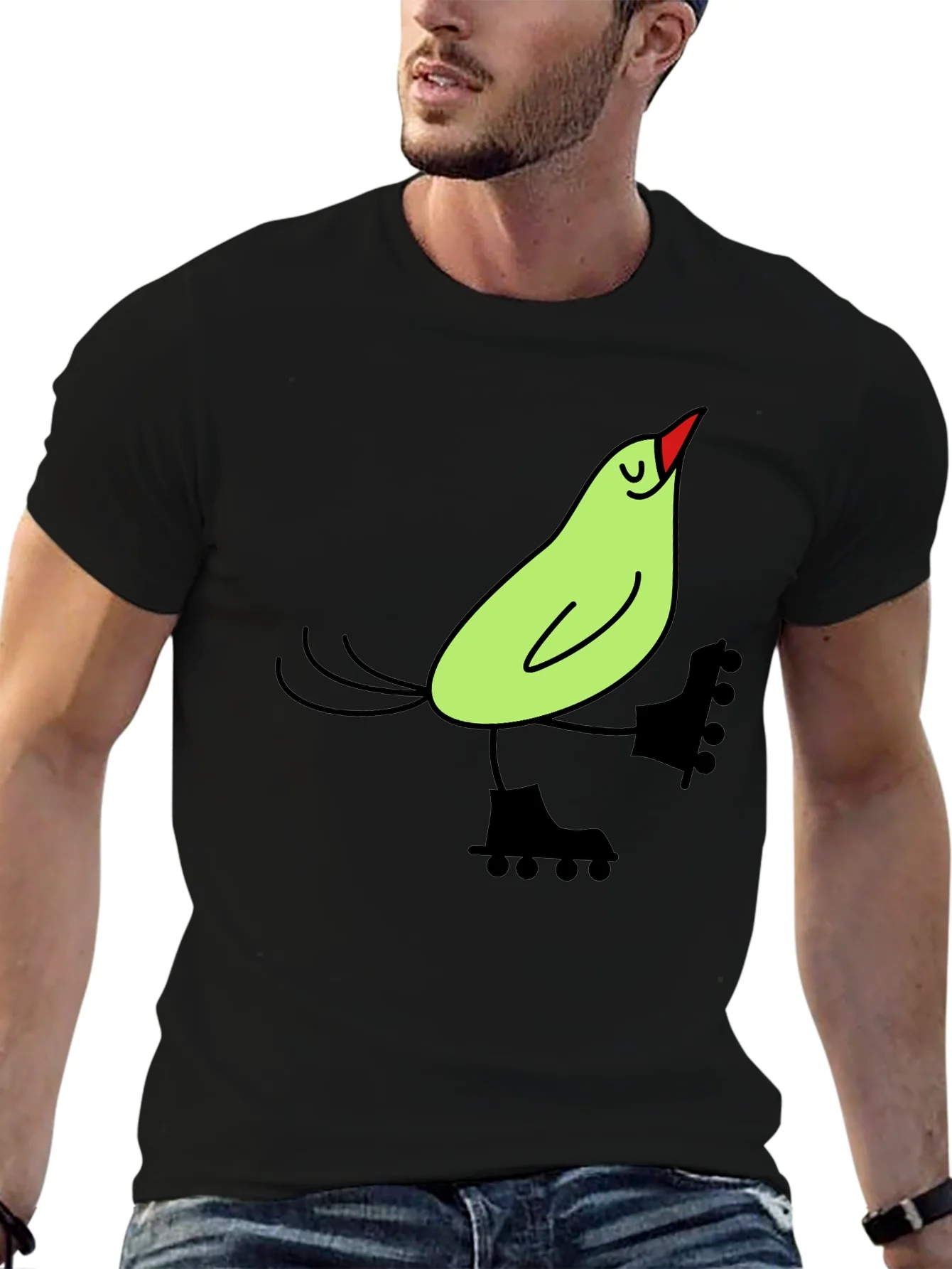 Whimsical Bird on Skates Graphic Tee