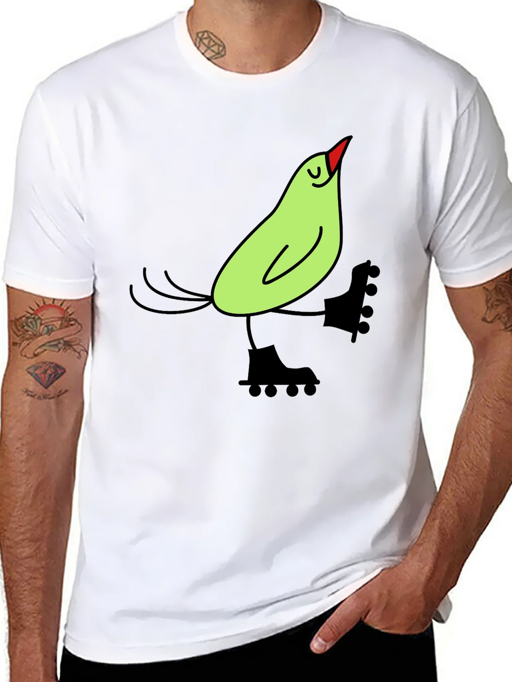 Whimsical Bird on Skates Graphic Tee