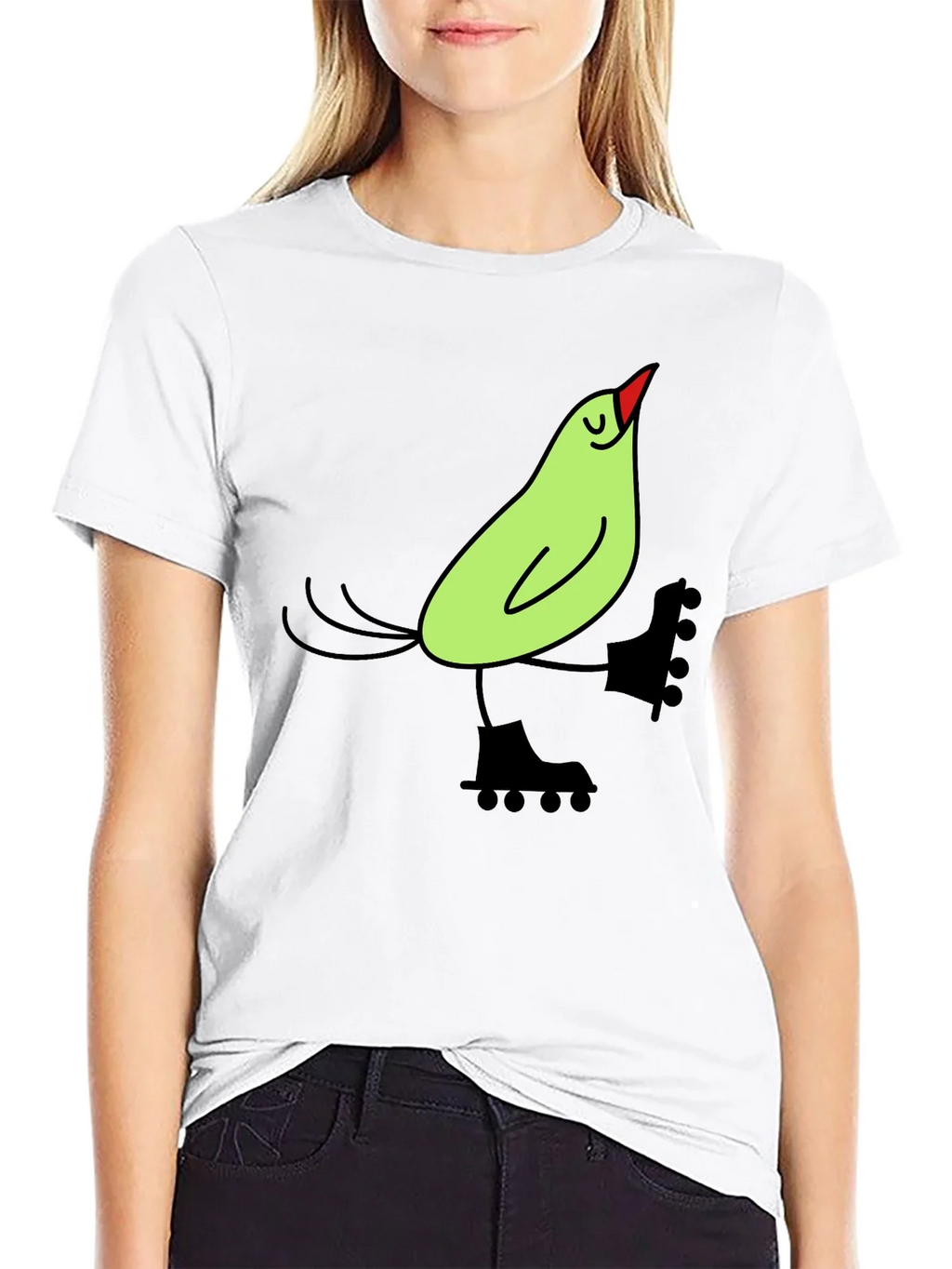 Whimsical Bird on Skates Graphic Tee