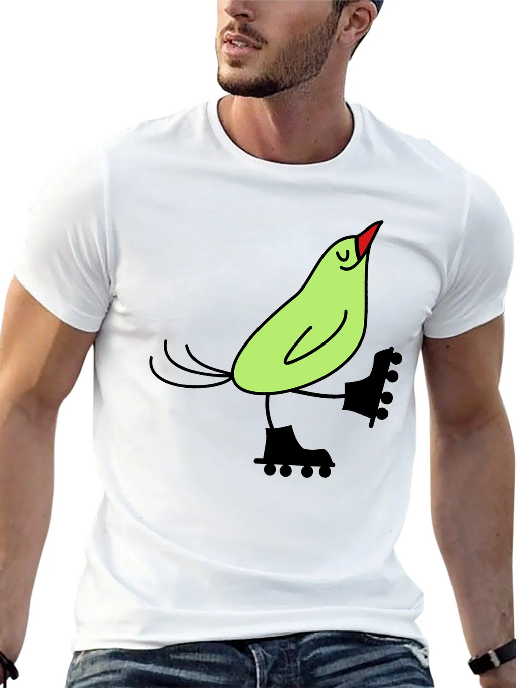 Whimsical Bird on Skates Graphic Tee