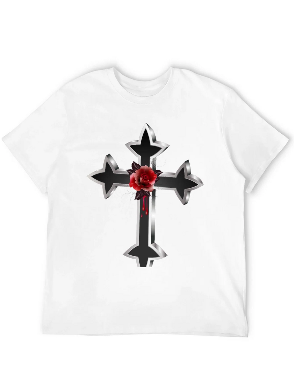 Gothic Cross & Rose Graphic Tee