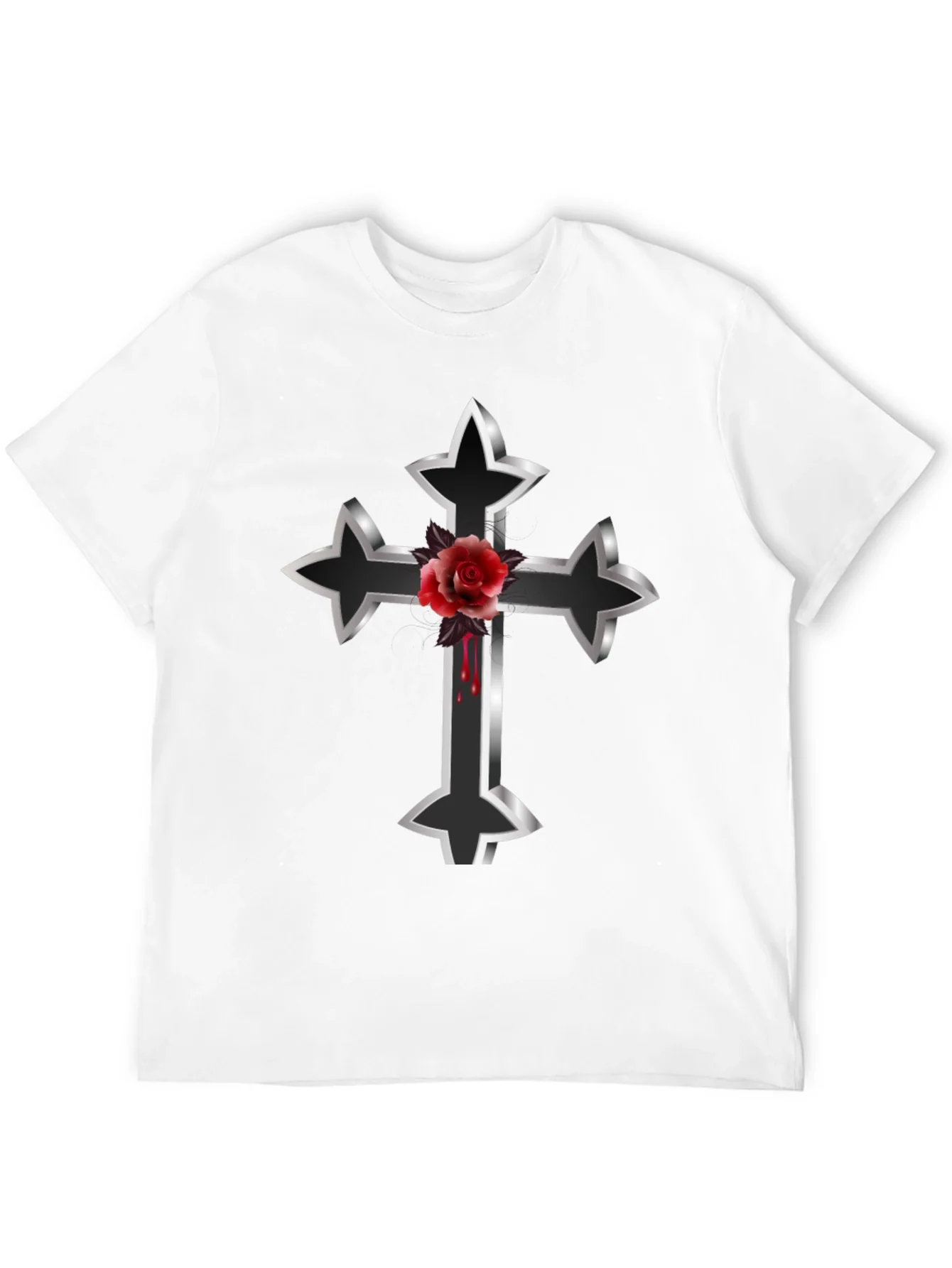 Gothic Cross & Rose Graphic Tee