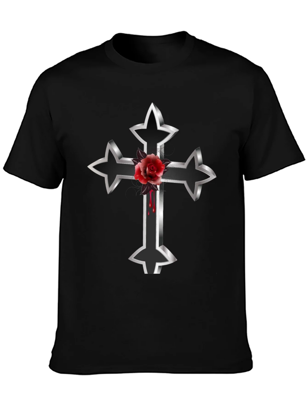 Gothic Cross & Rose Graphic Tee