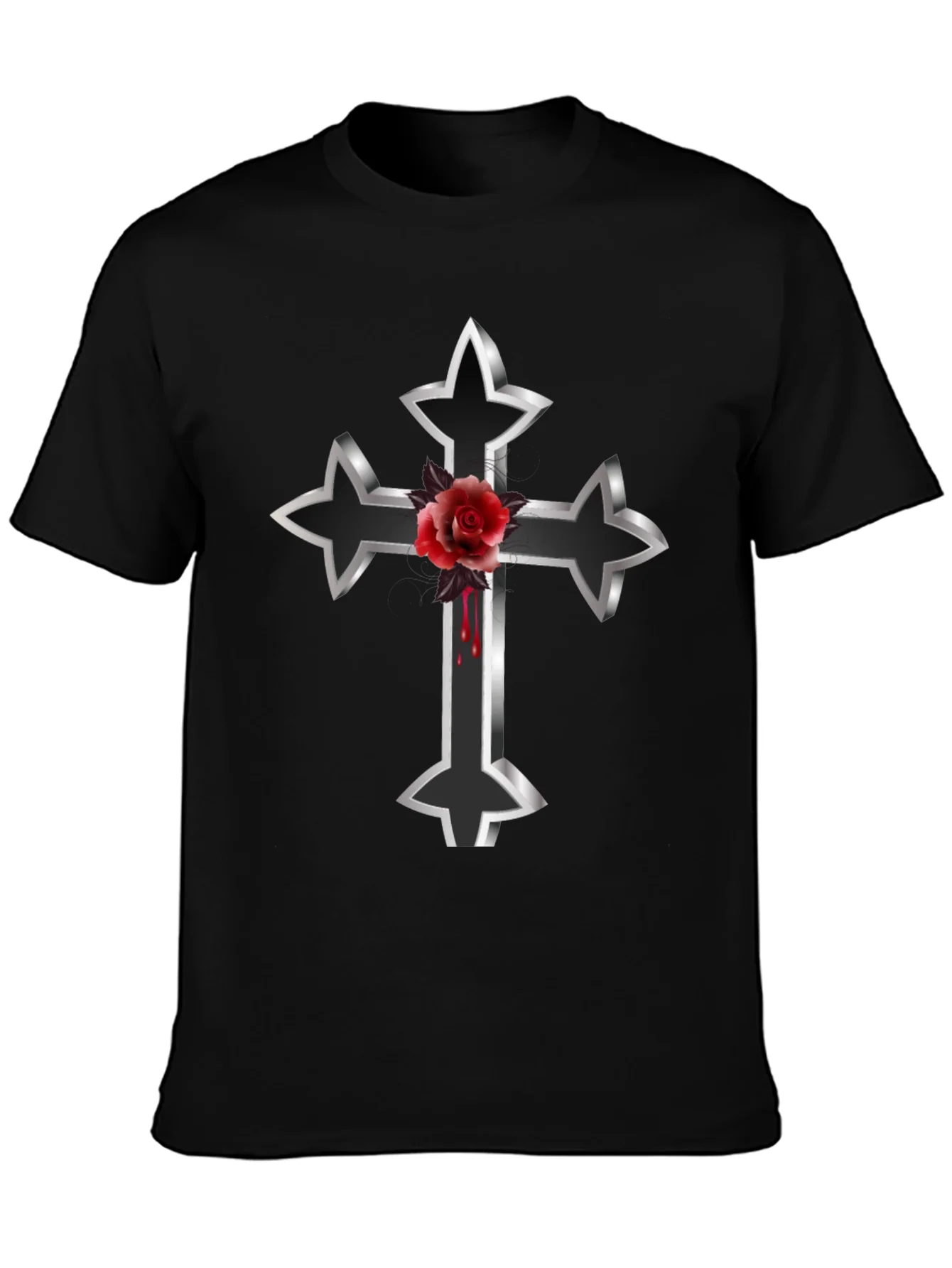Gothic Cross & Rose Graphic Tee