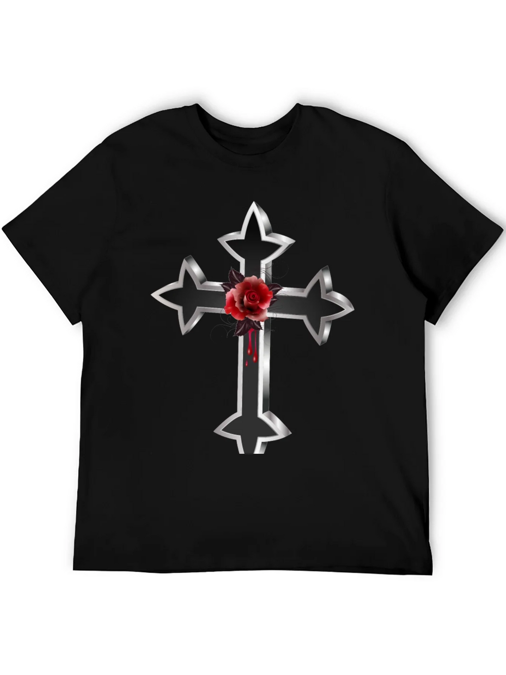 Gothic Cross & Rose Graphic Tee