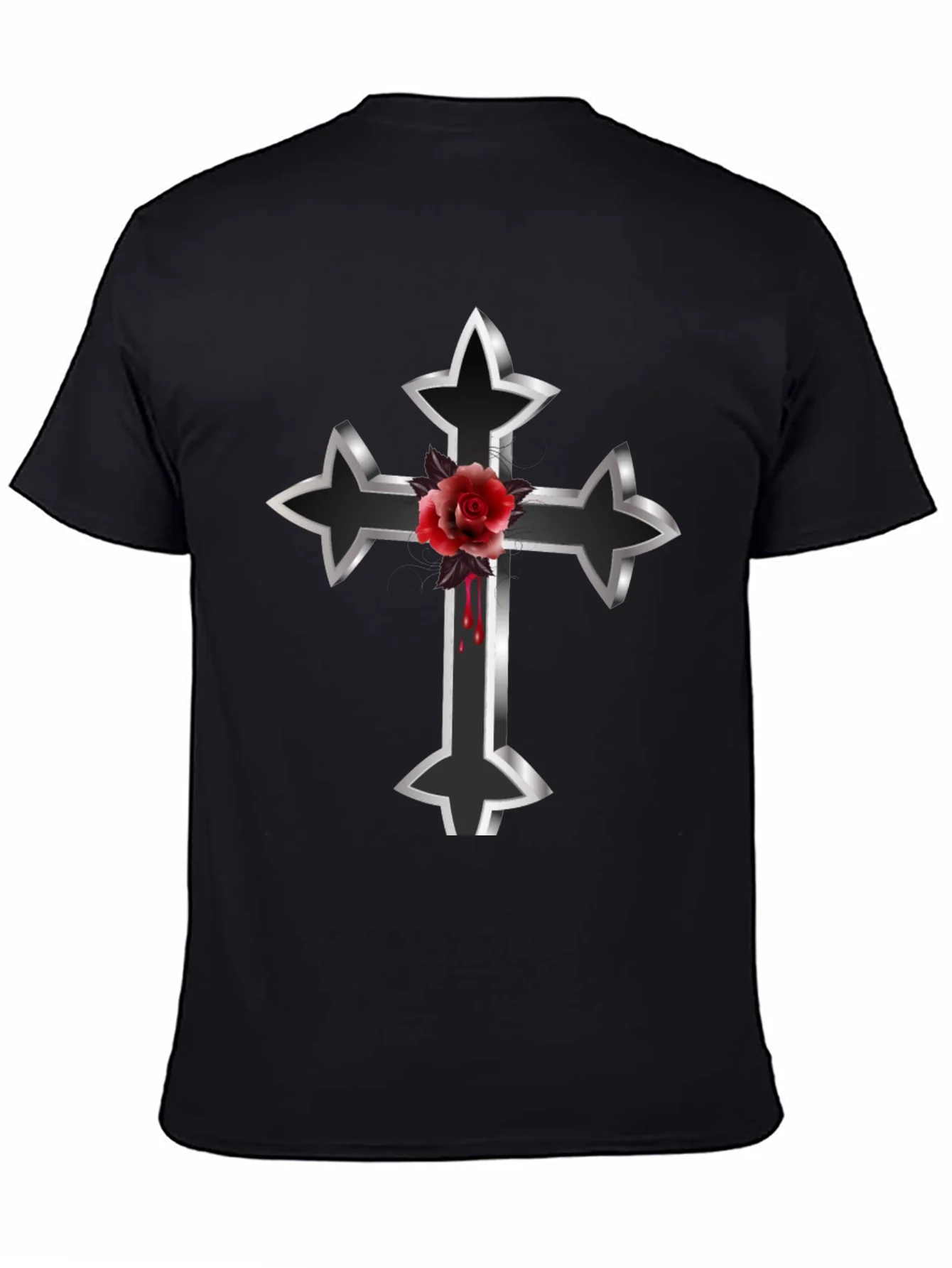 Gothic Cross & Rose Graphic Tee