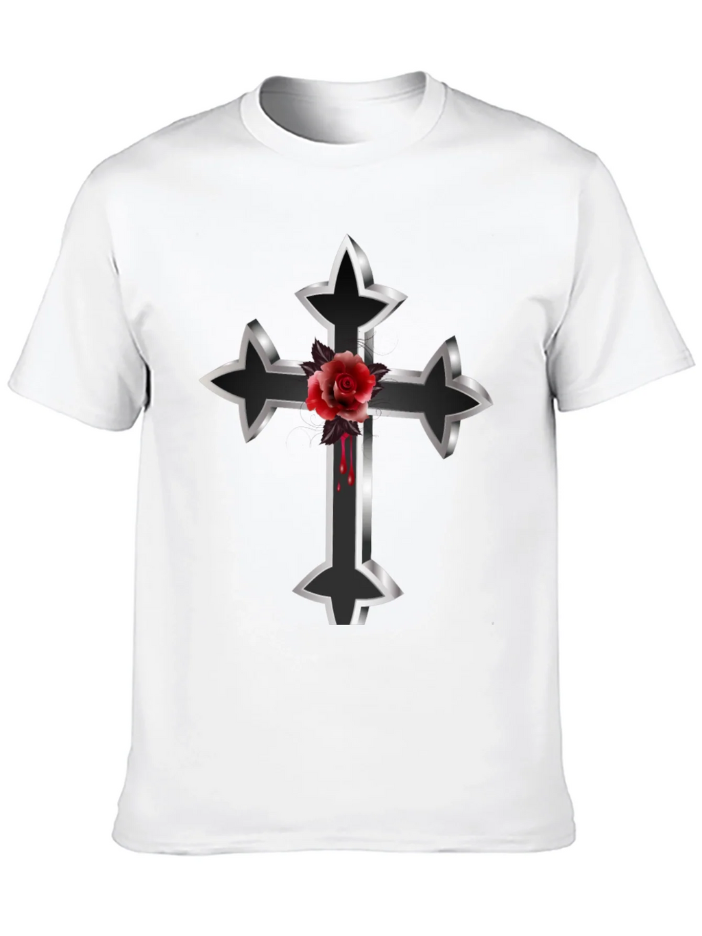 Gothic Cross & Rose Graphic Tee